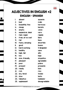 ENGLISH FOR SPANISH SPEAKERS ENGLISH ADJECTIVES FREEBIE #2 | TPT