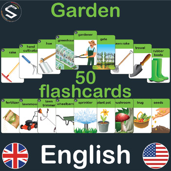 Preview of ENGLISH Garden vocabulary flashcards | 50 words and images | (9x6cm)