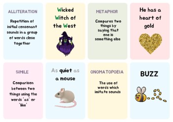 Preview of ENGLISH LANGUAGE. LITERARY TECHNIQUES / DEVICES: 12X FIND A PAIR, FLASHCARDS