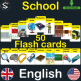 ENGLISH "School" Vocabulary Flash Cards, (9x6cm):50 Names 