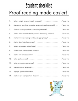 Preview of ENGLISH Student checklist - Proof Reading