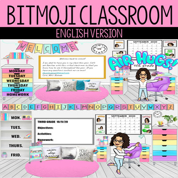 Preview of ENGLISH VERSION Bitmoji Virtual Classroom | Meet the Teacher