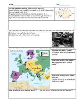 Preview of ENL History - Causes of World War I (English and Spanish)
