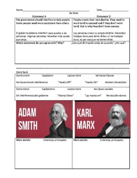 Preview of ENL History - Karl Marx/Adam Smith Comparison (English and Spanish!)