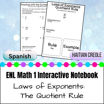 Preview of ENL Interactive Notebook:  The Quotient Rule of Exponents