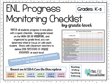 Preview of K-5 ENL Progress Monitoring Checklist - by class/grade *WIDA**ENL*Data Tracking*