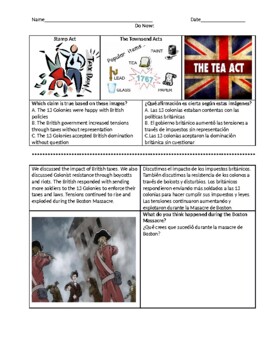 Preview of ENL U.S - Boston Massacre and Boston Tea Party (English and Spanish)