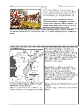 Preview of ENL U.S - British Taxes and Colonial Response (English and Spanish)