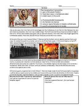 Preview of ENL U.S - Civil War, Amendments, & Reconstruction (English and Spanish)