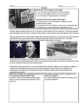 Preview of ENL U.S - Voting Rights, Plessy v Ferguson, & Opportunities (English/Spanish)