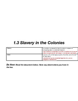 Preview of ENL US History 1.3 Slavery in the Colonies