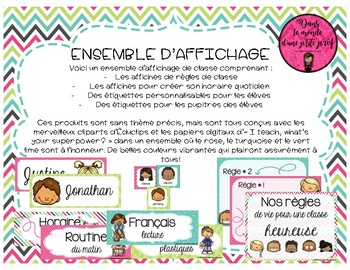 Preview of ENSEMBLE D'AFFICHAGE Rose-Turquoise-Vert // BUNDLE