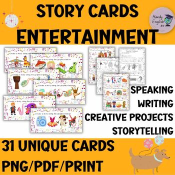 Preview of ENTERTAINMENT ELL ESL Task Cards for speaking writing, and vocabulary