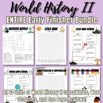 Preview of World History II Early Finishers| 39 Worksheets | Crosswords, Word Search, +