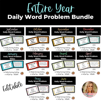Preview of ENTIRE YEAR Editable Virtual Paperless Daily Word Problems for Morning Meeting