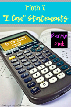 Preview of ENTIRE YEAR Math 7 Grade "I Can" Statements | Purple/Pink