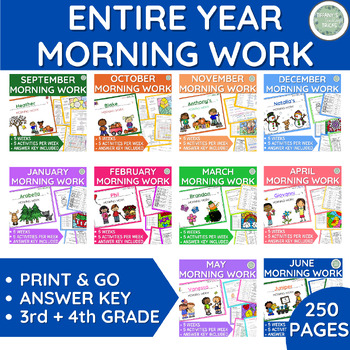 Preview of ENTIRE YEAR Morning Work - Early Finishers - Growing Bundle - Grade 3 & 4
