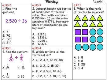 ENTIRE YEAR of 6th Grade Math Common Core Daily Warm Ups {Weeks 1-28}