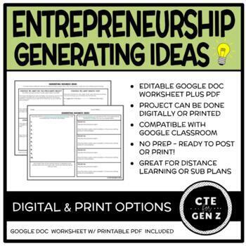 Preview of ENTREPRENEURSHIP - How to Generate Business Ideas - Digital & Print Activities