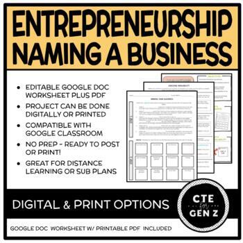 Preview of ENTREPRENEURSHIP - Naming Your Business - Digital & Print Versions - No Prep!