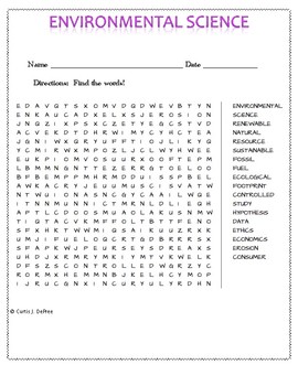 environmental science word search by orrin curtis tpt