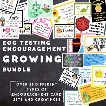 Preview of EOG EOY Testing Encouragement Note Cards For Students Mega Growing Bundle
