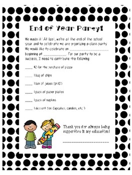 Class Party Letter - Pizza by Bows and Arrows Ed | TpT