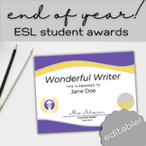 EOY High School ESL & ELAR Student Awards | WAVE Editable 