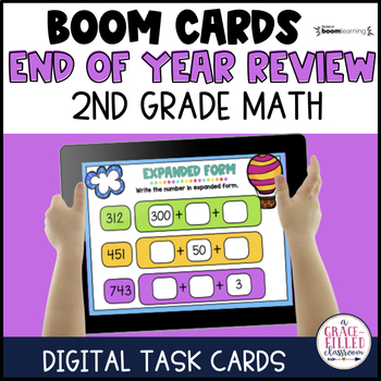 Preview of End of Year Math Review 2nd Grade Digital Boom Task Cards