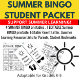 END OF YEAR Summer BINGO Activity Packet for Students PRIN