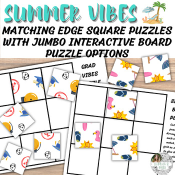 Preview of EOY/Summer Break Matching Edge Square Puzzles! Cut and Paste