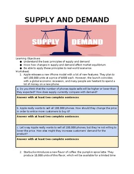 Preview of EPF Worksheet - SUPPLY AND DEMAND with KEY