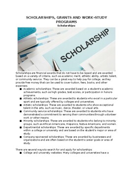 Preview of EPF Worksheet - Scholarships, Grants and Work-Study Programs with KEY