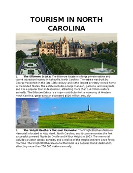 Preview of EPF Worksheet - Tourism in North Carolina w/ KEY