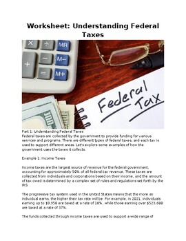 Preview of EPF Worksheet - Understanding Federal Taxes (with Key)