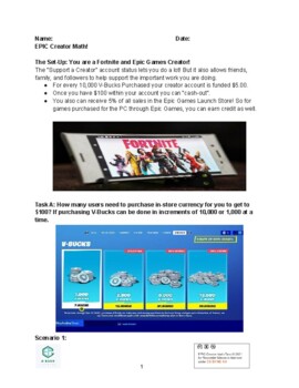 Preview of EPIC Creator Math - Task Problem Set