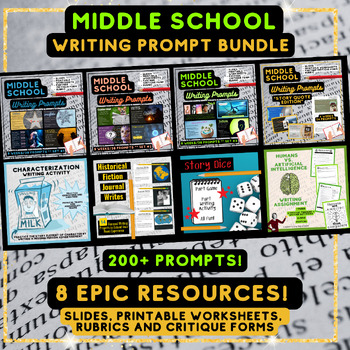 Preview of EPIC WRITING BUNDLE: Writing Prompts (slides + printables) for Middle Schoolers