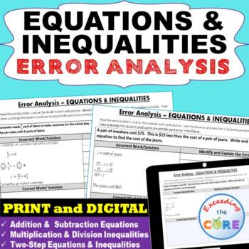 Preview of EQUATIONS & INEQUALITIES  -  Error Analysis  (Find the Error)