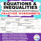 EQUATIONS & INEQUALITIES Homework Worksheets - Skills Practice & Word Problems