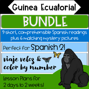Preview of EQUATORIAL GUINEA Spanish CI Reading AND Color By Number BUNDLE