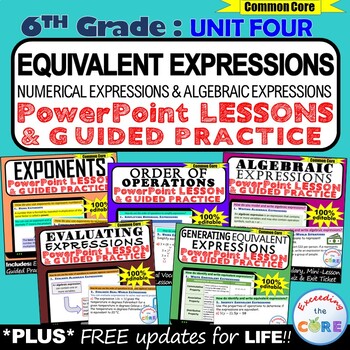 Preview of EQUIVALENT EXPRESSIONS : 6th Grade PowerPoint Lessons & Practice DIGITAL BUNDLE