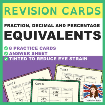 Preview of EQUIVALENTS REVISION CARDS Fraction Decimal Percentage Common Entrance GCSE