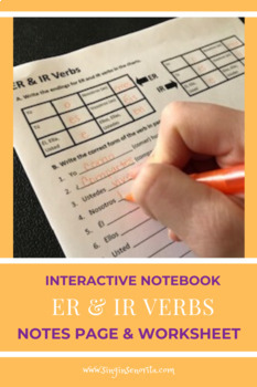 Preview of ER & IR Verbs Interactive Notebook Notes Page & Worksheet (No Prep Lesson)