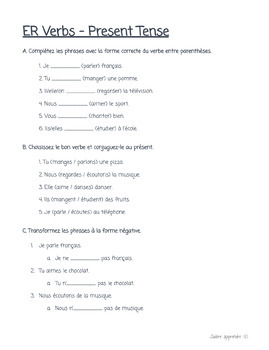 Preview of French Verb Worksheet Bundle #3 (ER/RE/IR)