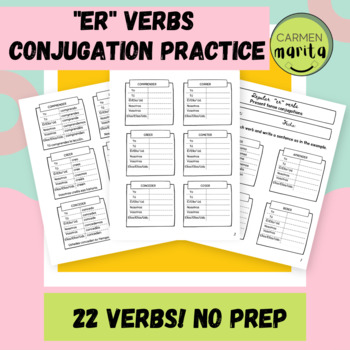 Preview of ER Verbs Conjugation Practice charts Present tense. Print, editable, EASEL