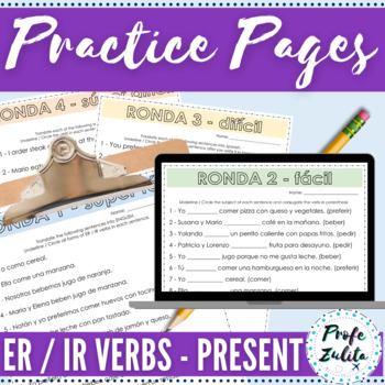 Preview of ER and IR Spanish Verb Conjugation Practice Worksheets | PDF & Digital
