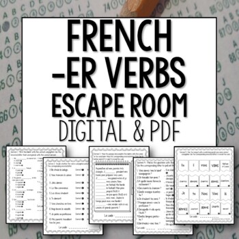 Preview of ER verbs present tense French Escape Room