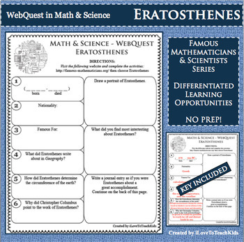 Preview of ERATOSTHENES Math Science WebQuest Research Project Biography Graphic Organizer