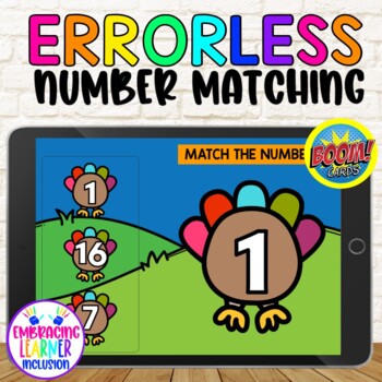 Preview of ERRORLESS Matching Turkey NUMBERS 1 to 20 BOOM Learning Deck with Audio