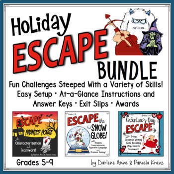 Preview of HOLIDAY ESCAPE ROOM BUNDLE: Snow Globe, Valentine's Day, & Halloween